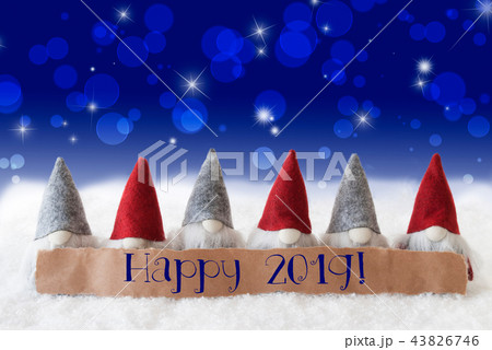 Gnomes, Blue Background, Bokeh, Stars, Happy 2019 43826746