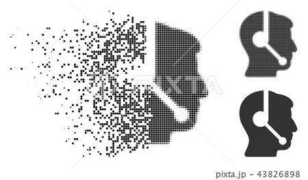 Operator Head Icon With Face In Dissolved, Pixelated Halftone And