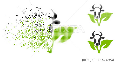 Damaged Pixel Halftone Bull And Plant Icon 43826958