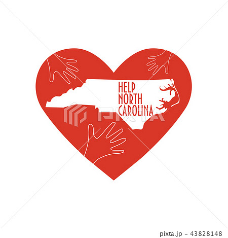 Helping hands, heart, North Carolina map. Support for volunteer, charity or relief work after 43828148