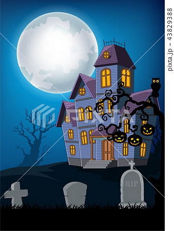 Cartoon haunted house with halloween background Cartoon haunted house with halloween background 43829388