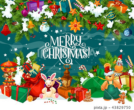 Merry Christmas poster with present boxes and toys 43829750