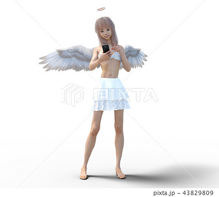 スマホを使うリアルな天使　perming3DCG　イラスト素材 43829809