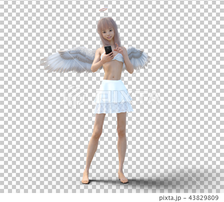 スマホを使うリアルな天使　perming3DCG　イラスト素材 43829809