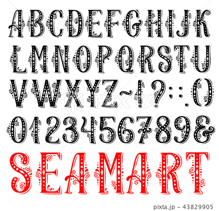 Retro font with floral letters and numbers 43829905