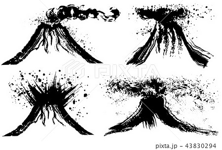 火山 噴火 墨 毛筆イラストのイラスト素材