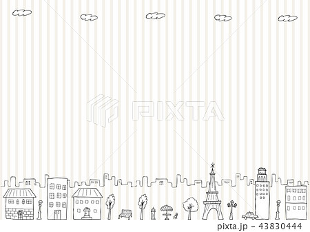 手描き 街並み ストライプのイラスト素材