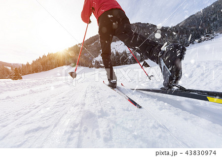 Man cross-country skiing during sunny winter day. 43830974