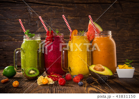 Healthy fresh smoothies with ingredients. Healthy fresh smoothies with ingredients. 43831150