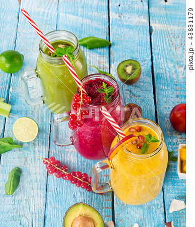 Healthy fresh smoothies with ingredients. 43831179