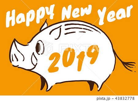 2019年　亥年　年賀状　オレンジ 43832778