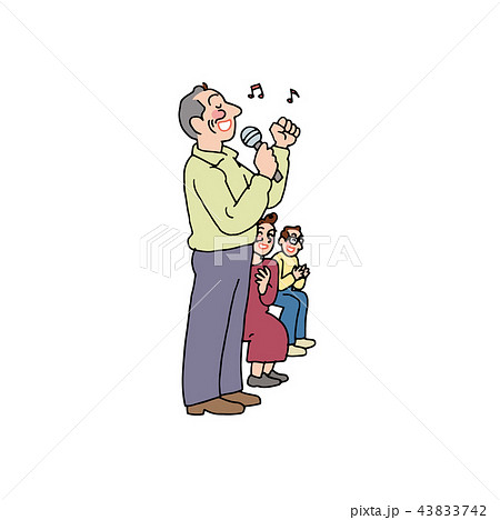 カラオケに興じるおじさんのイラスト素材