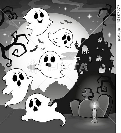 Ghosts near haunted house theme 7 43837677