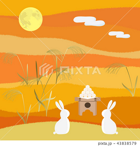うさぎと薄と満月　オレンジ系 43838579