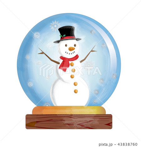 スノードームの水彩イラスト マフラーを巻いた雪だるま スノーマン Snow Dome Globeのイラスト素材 43838760 Pixta