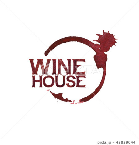 Wine house. Watercolor words over the wine glass stain 43839044