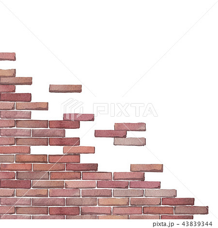 Watercolor corner of the brick wall isolated on white background 43839344