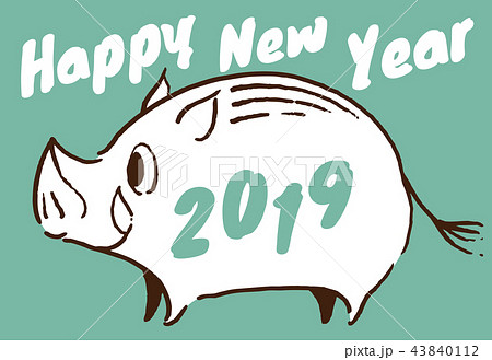 2019年　亥年　年賀状　グリーン 43840112