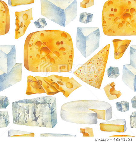 Watercolor pattern of different types of cheese 43841553