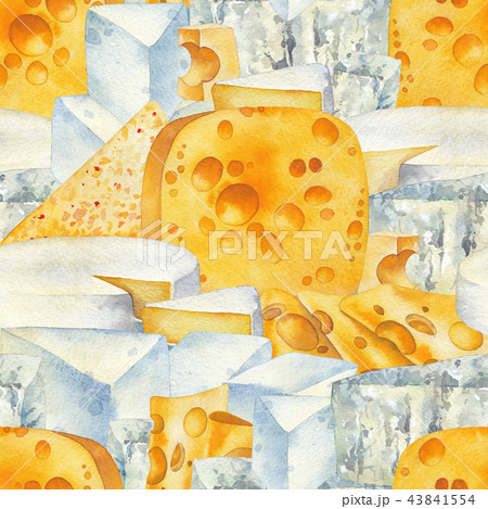 Watercolor pattern of different types of cheese 43841554