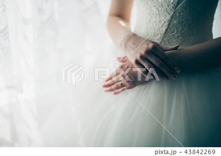 portrait of a young bride standing near window portrait of a young bride standing near window 43842269