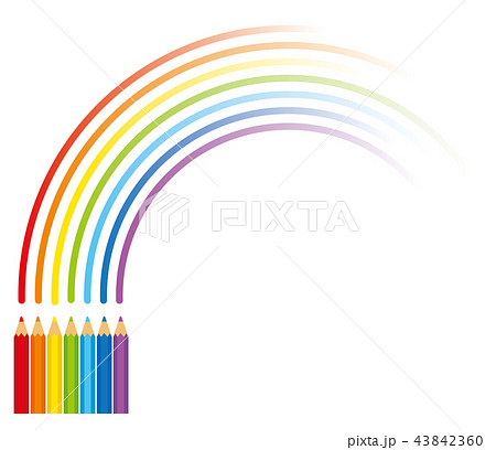 色鉛筆と虹のイラスト素材