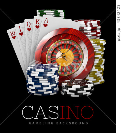 Roulette with Chips and Poker Card, Casino concept, 3d Illustration of Casino Games Elements Roulette with Chips and Poker Card, Casino concept, 3d Illustration of Casino Games Elements 43842425