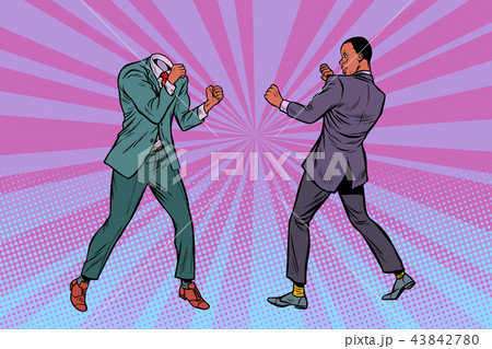 Two men businessman fighting. Pattern without head. African Amer 43842780