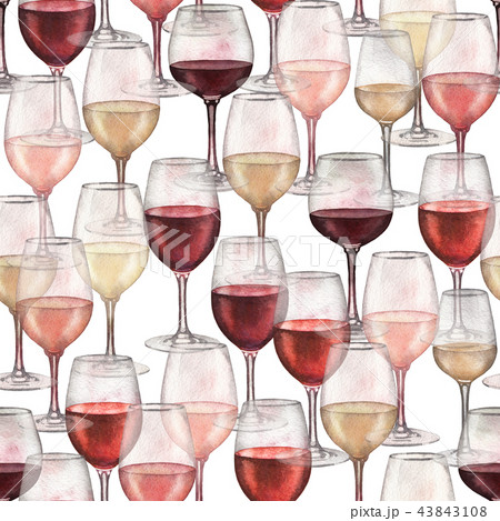 Watercolor pattern of red, rose and white wine glasses 43843108