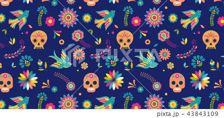Day of the dead, Dia de los muertos background and seamless pattern 43843109