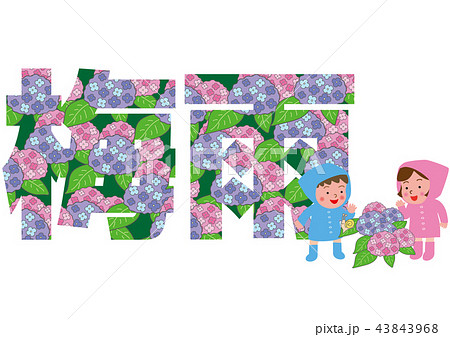 紫陽花と梅雨のタイポグラフィ 43843968