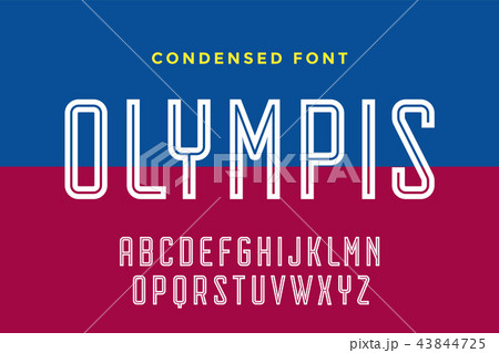 Line condensed alphabet and font. Condensed thin uppercase outline letters 43844725