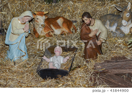 Christmas creche with Jesus Joseph and Mary 43844900