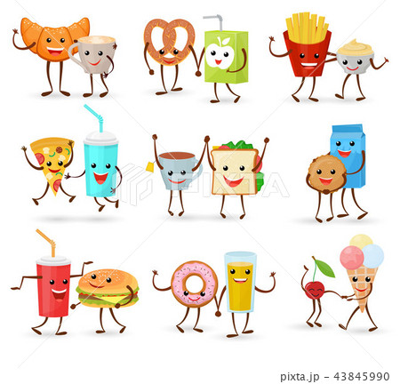 Food kawaii vector cartoon expression characters of fastfood hamburger loving doughnut emoticon 43845990