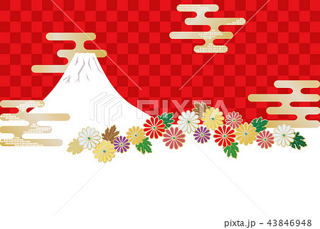 富士山と菊の花と和柄のイメージ 富士山と菊の花と和柄のイメージ 43846948