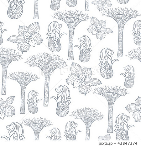 Asia Travel Singapore Outline Sketch Vector Pattern Asia Travel Singapore Outline Sketch Vector Pattern 43847374