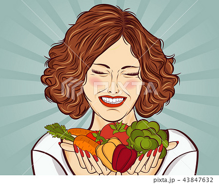 red-haired lady with vegetables in his hands red-haired lady with vegetables in his hands 43847632