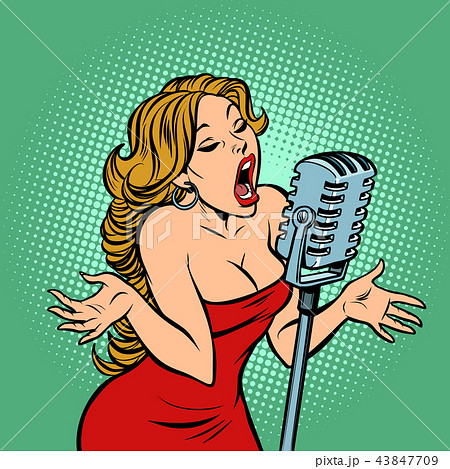 woman singer at the microphone. Music concert scene woman singer at the microphone. Music concert scene 43847709
