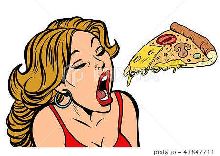 Woman Eating Pizzaのイラスト素材 43847711 Pixta