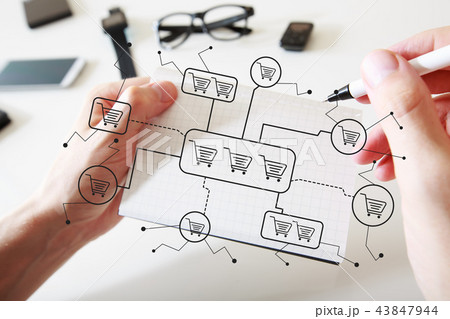 Online shopping theme with a notebook Online shopping theme with a notebook 43847944