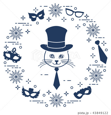 Muzzle of a cat in a cylinder hat and carnival Muzzle of a cat in a cylinder hat and carnival 43849122