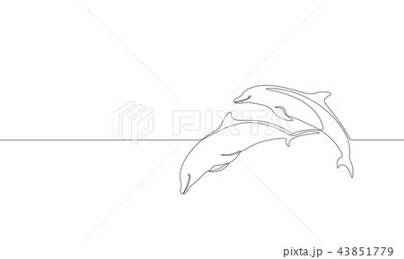 Single continuous line art marine dolphin swim jump silhouette. Nature ocean ecology life Single continuous line art marine dolphin swim jump silhouette. Nature ocean ecology life 43851779