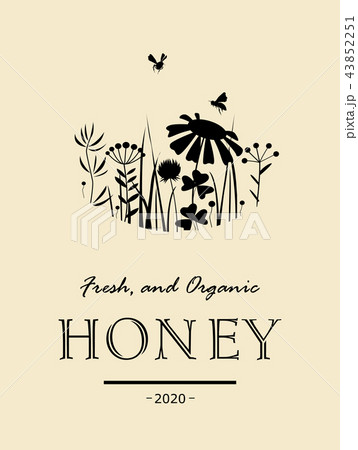 Vintage honey card with bees and flowers Vintage honey card with bees and flowers 43852251