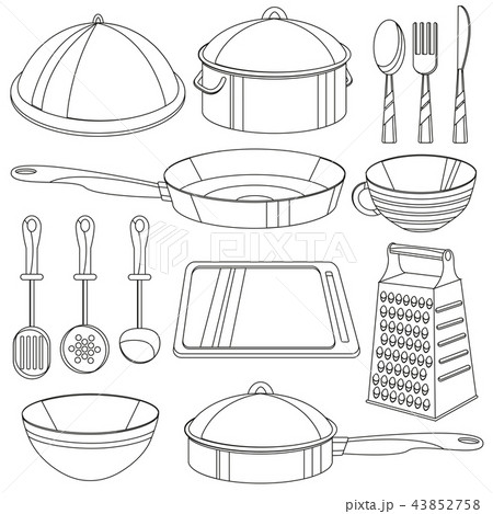 Kitchenware coloring book Royalty Free Vector Image