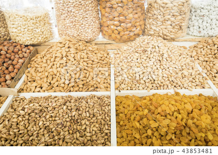 Dried fruits and nuts on local food market 43853481