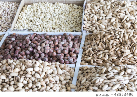 Dried fruits and nuts on local food market Dried fruits and nuts on local food market 43853496