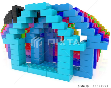 Concept with colorful houses of play bricks Concept with colorful houses of play bricks 43854954