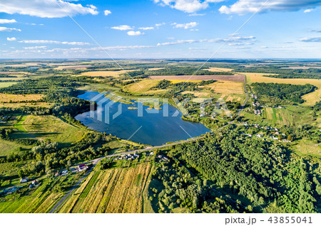 Aerial landscape of Russian Chernozemye. Glazovo village, Kursk region 43855041