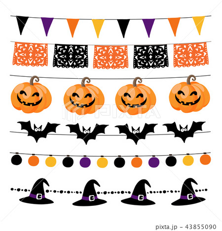 Set of Halloween or Dia de los Muertos, Day of the Dea garlands with lights, bunting flags, pumpkins 43855090