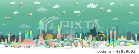 Top of world famous countries on green background. Top of world famous countries on green background. 43859692
